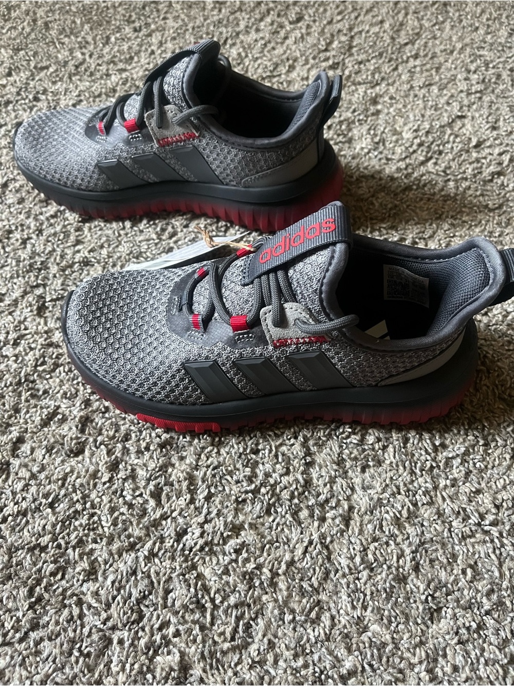 adidas Kids Gray and Red Lace-Up Athletic Sneakers